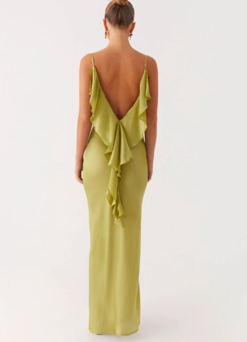 Peppermayo Jade Escape Ruffle Lime Green Maxi Dress NWT Size 8